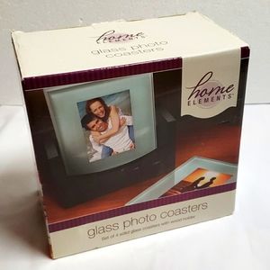 Home Elements Glass Photo Coasters 4 Piece Add Your Photo Black Clear NWT